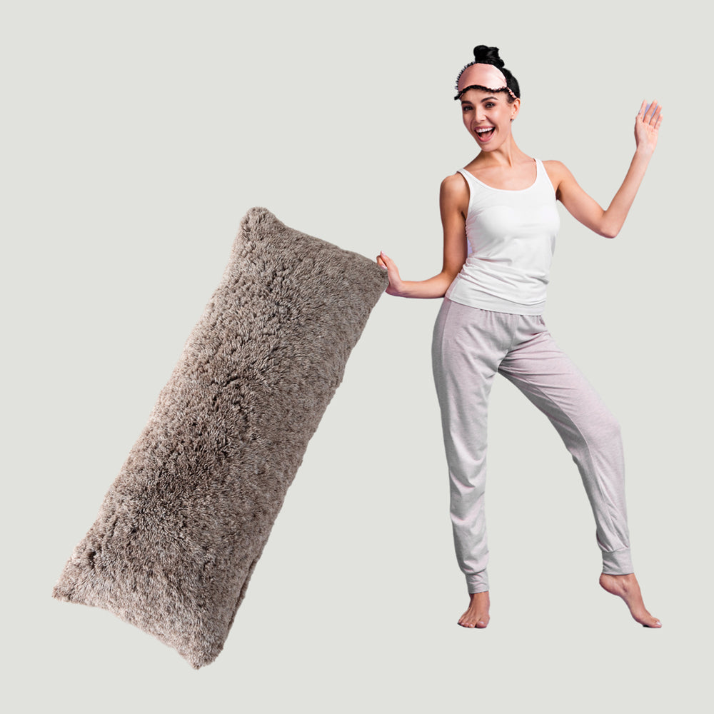 MAXYOYO Ultra Luxury Faux Fur Body Pillow with Memory Foam - 20x54 Inch Coffee Brown - Soft Hugging Pillow for Adults, Washable Cover - Perfect for Sleeping, Lounging & Pregnancy Support