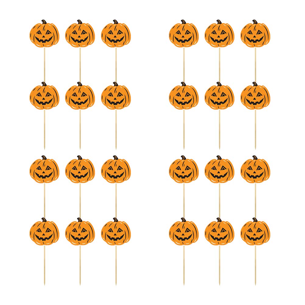 DOITOOL 24-Pack Halloween Cake Toppers - Pumpkin Shaped Fruit Picks for Cupcakes, Desserts & Party Decorations | Perfect for Halloween Parties, Ghost Festival Favors & Spooky Treat Displays