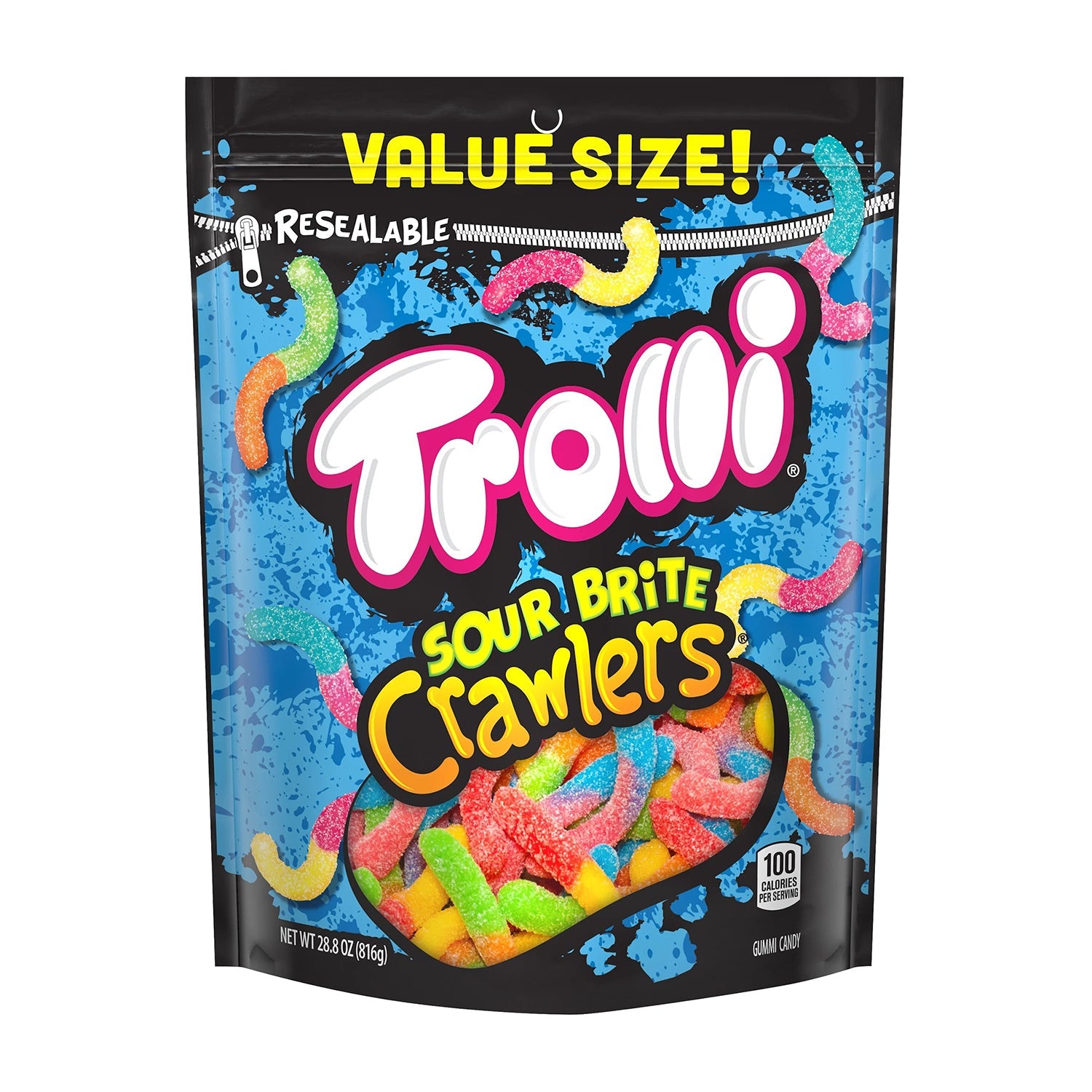 Sour Brite Crawlers Gummy Worms by Trolli Ferrara - 28.8oz Resealable Bag - Perfect for Halloween Candy, Party Favors & Movie Night Snacks