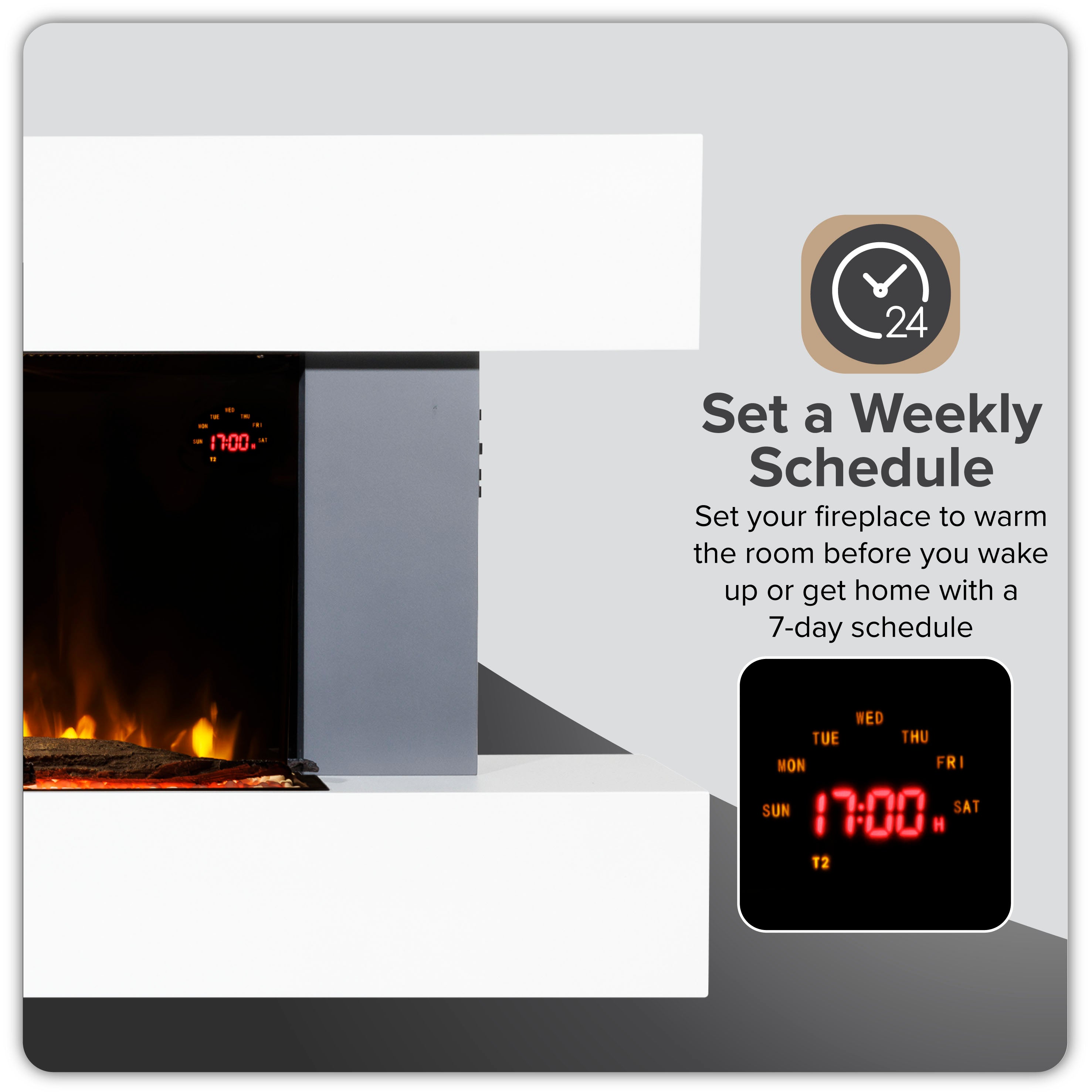 Baridi 52 Inch Electric Fireplace Wall Mount - Realistic LED Flame Effects, Grey Finish - Perfect for Living Room, Bedroom & Office Heating (Model DH112)