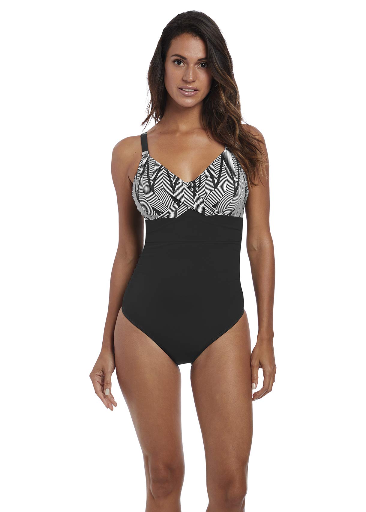 **Fantasie Women's Geneva Underwire Cross Front Light Control Swimsuit - 36FF Black/White - Perfect for Beach, Pool & Summer Vacations**