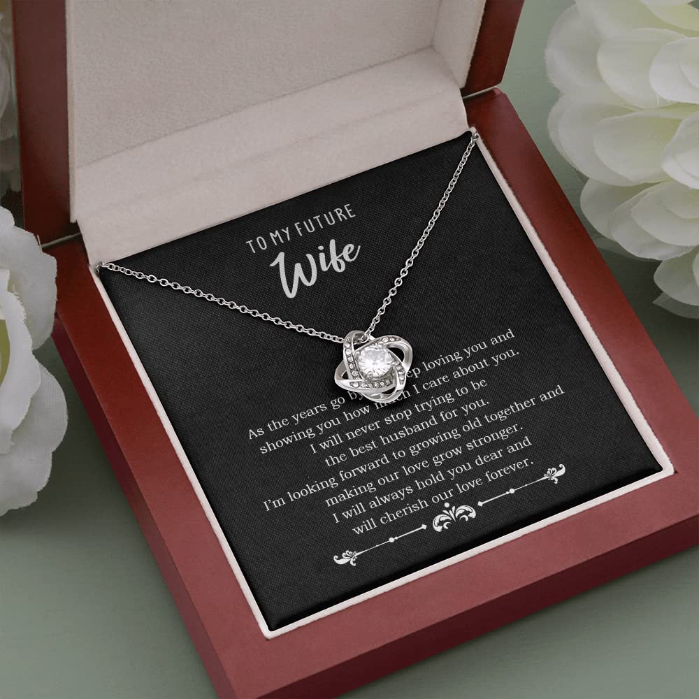 To My Future Wife Necklace - Romantic Love Knot Pendant for Women, Anniversary & Christmas Gift for Her with Mahogany Luxury Gift Box & LED Light - Perfect for Proposals, Weddings, and Special Occasions