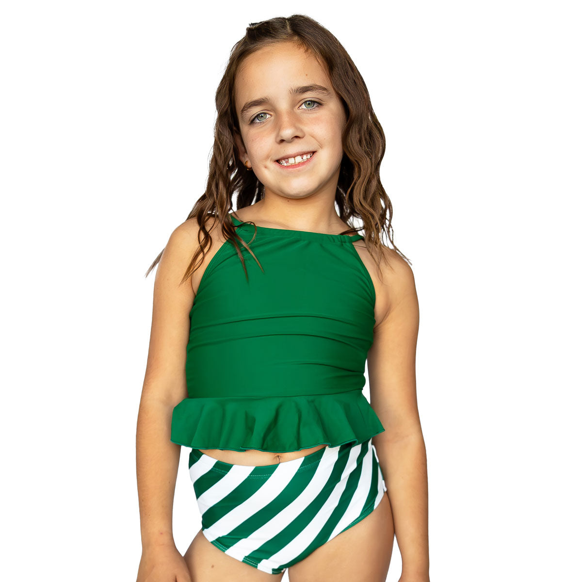 Girls High Neck Peplum Tankini Top - Stylish Swimwear for Beach, Pool & Summer Vacations