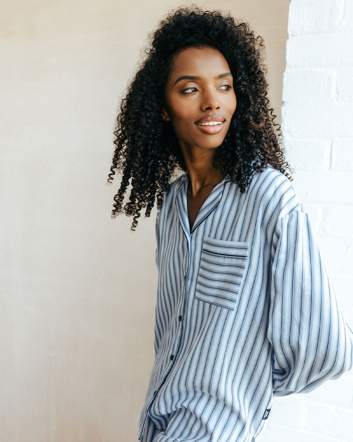 Organic Cotton Sateen Striped Long Sleeve Pajama Set for Women - Soft & Breathable Sleepwear - Blue - Perfect for Relaxing at Home & Cozy Nights
