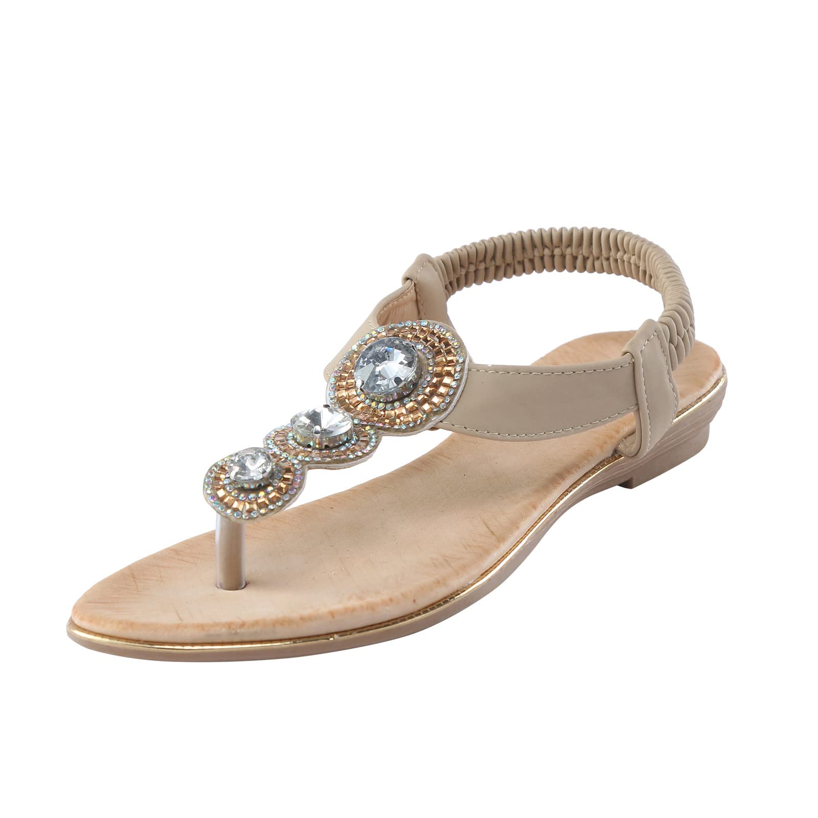 Women's Rhinestone Flat Sandals Size 9 (EU 40) - Boho Summer Beach Sandals for Women - Perfect for Vacation, Walking & Casual Outfits