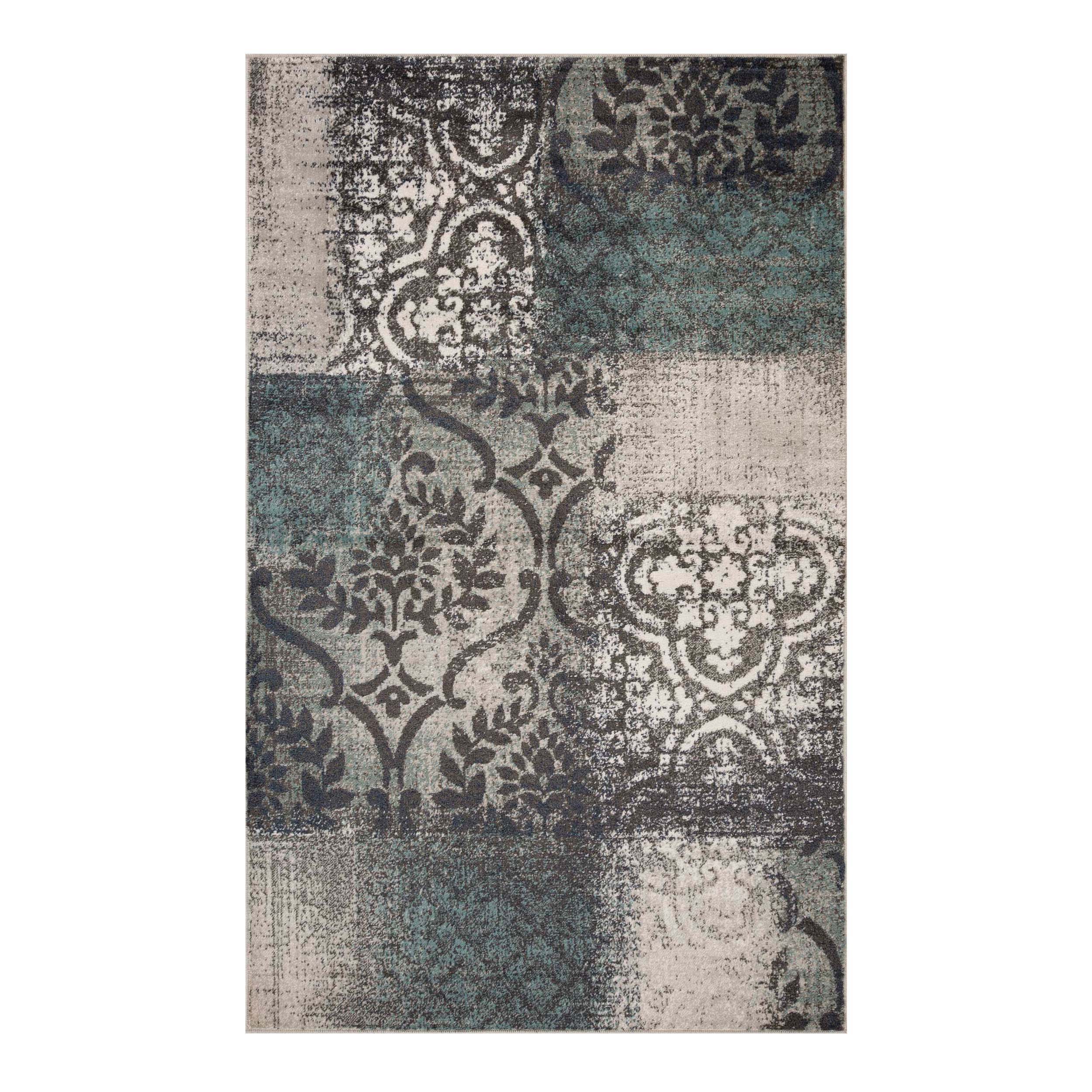 Bristol Distressed Abstract Damask Indoor Area Rug - Non-Slip Living Room Carpet Runner for Bedroom, Hallway & Entryway Decor