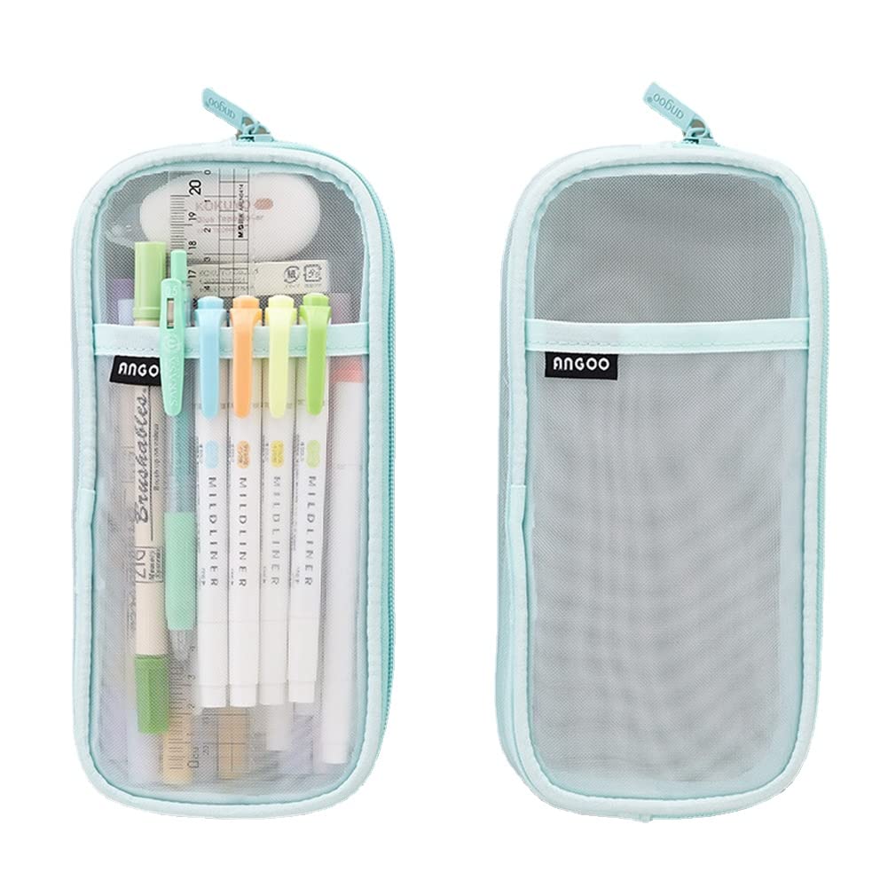 Mesh Pencil Case with Zipper - Large Clear Makeup Pouch for Cosmetics, School Supplies & Travel Essentials - Multi-Purpose Transparent Stationery Organizer for Teens, Women & Office Use - Perfect for School, Work, Travel & Daily Organization (Green)