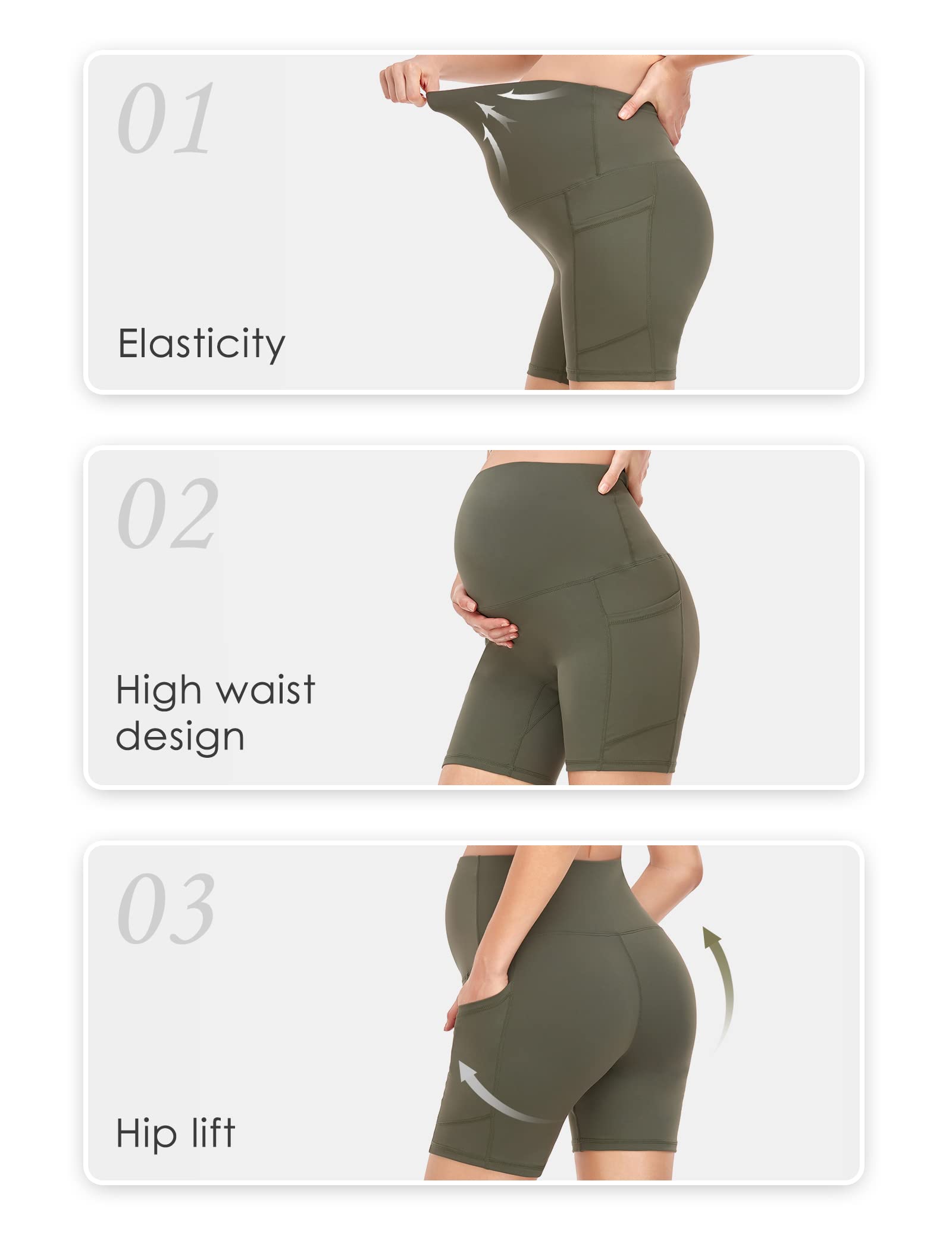 HOFISH Women's Maternity Shorts - Over The Belly Pregnancy Bike Shorts with Pockets for Workout, Running & Active Wear - Perfect for Yoga, Gym & Everyday Comfort