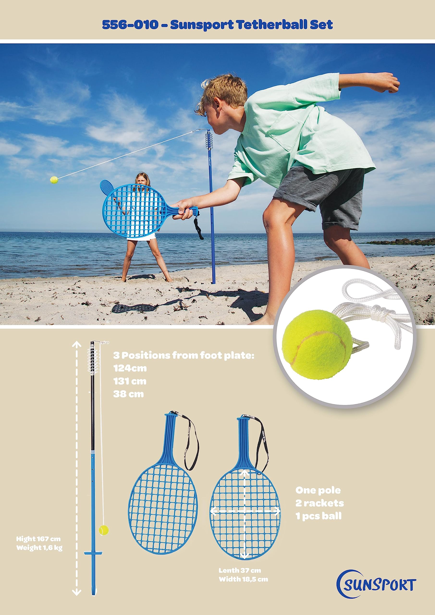 Blue Tetherball Set - Classic Outdoor Game for Adults, Kids & Teens with Pole, Bat & Tennis Balls | Perfect for Backyards, Parks, Summer Parties & Birthday Gifts | Fun Family Activity & School Playground Equipment