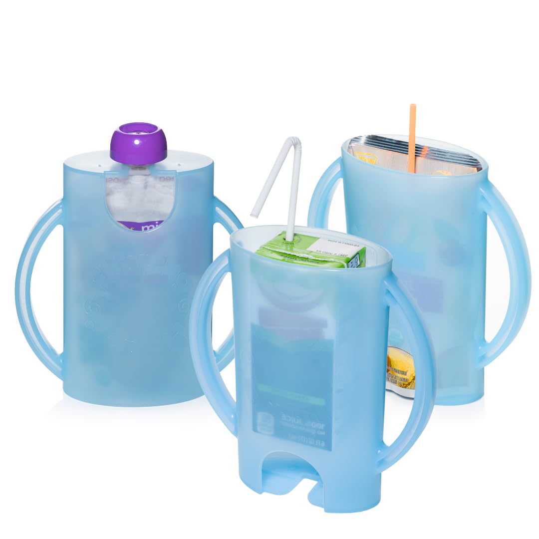 Multipurpose Squeeze-Proof Food Pouch Holder & Juice Box Holder - Aqua Blue (Pack of 2) - Perfect for Lunchboxes, Snacks, and On-the-Go Meals
