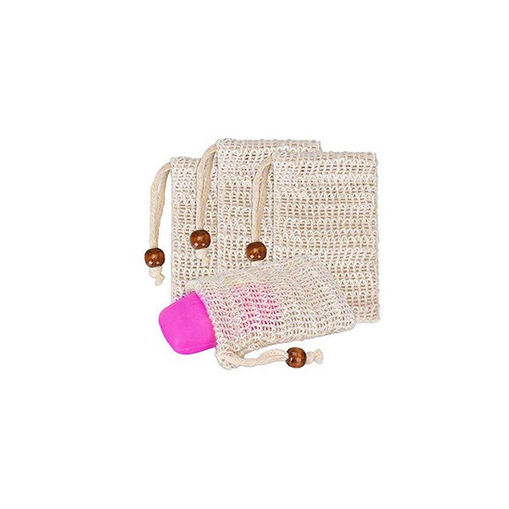 4-Pack Natural Sisal Exfoliating Loofah Soap Saver Bags with Drawstring - Handmade Mesh Soap Pouch for Shower, Bath & Body Wash - Perfect for Eco-Friendly Skincare & Travel Toiletries
