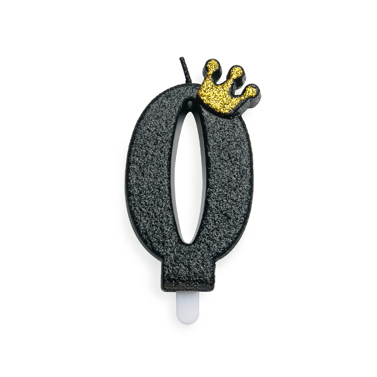 UVTQSSP 3.54 Inch Black Glitter Number 0 Birthday Candle with Golden Crown Topper - 1st Birthday Cake Decoration for Party Celebrations, Baby Showers & Special Occasions