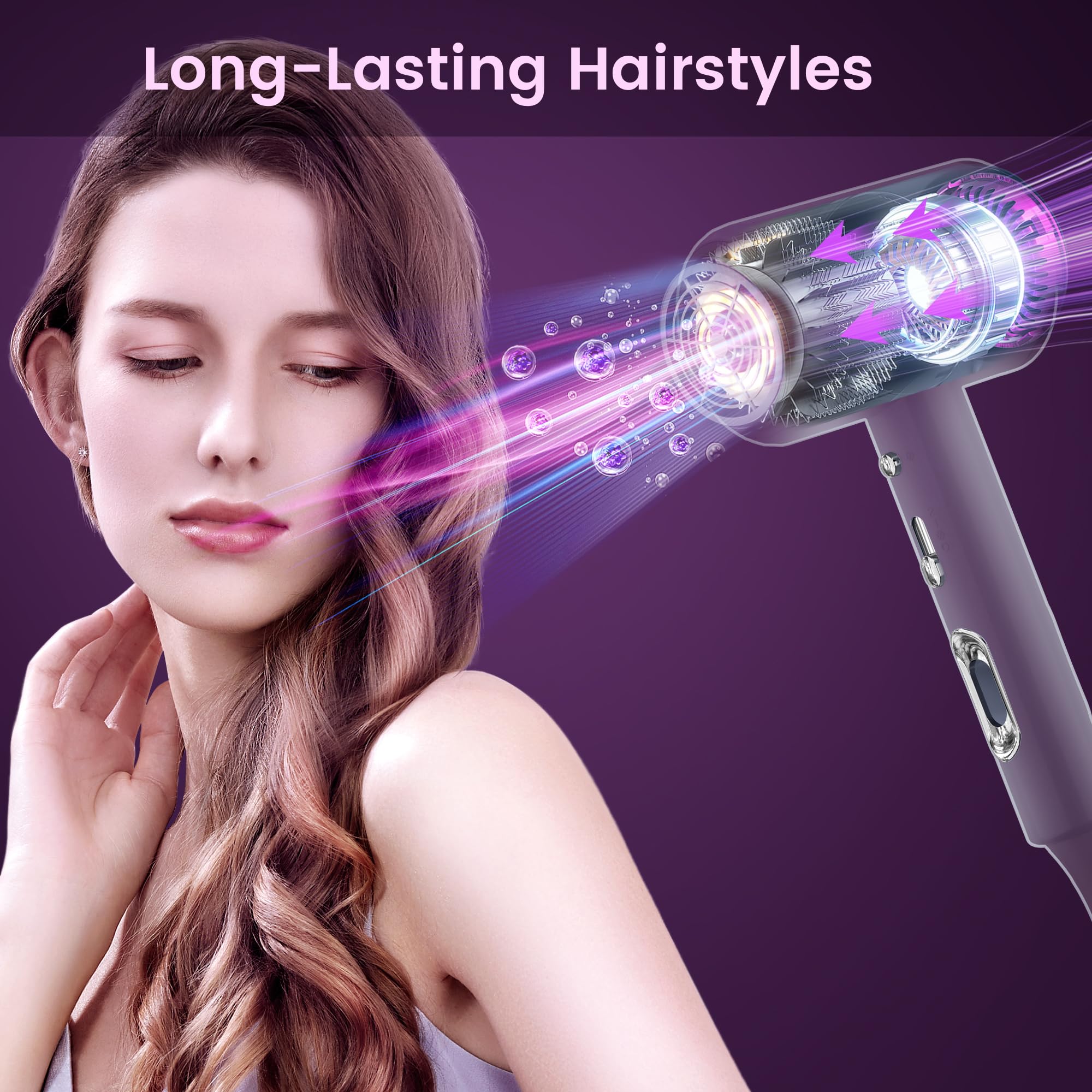 Professional Ionic Hair Dryer for Women & Men - Fast Drying, Lightweight Travel Blow Dryer with Styling Nozzle to Reduce Frizz (Grey) - Perfect for Home, Salon & On-The-Go Styling