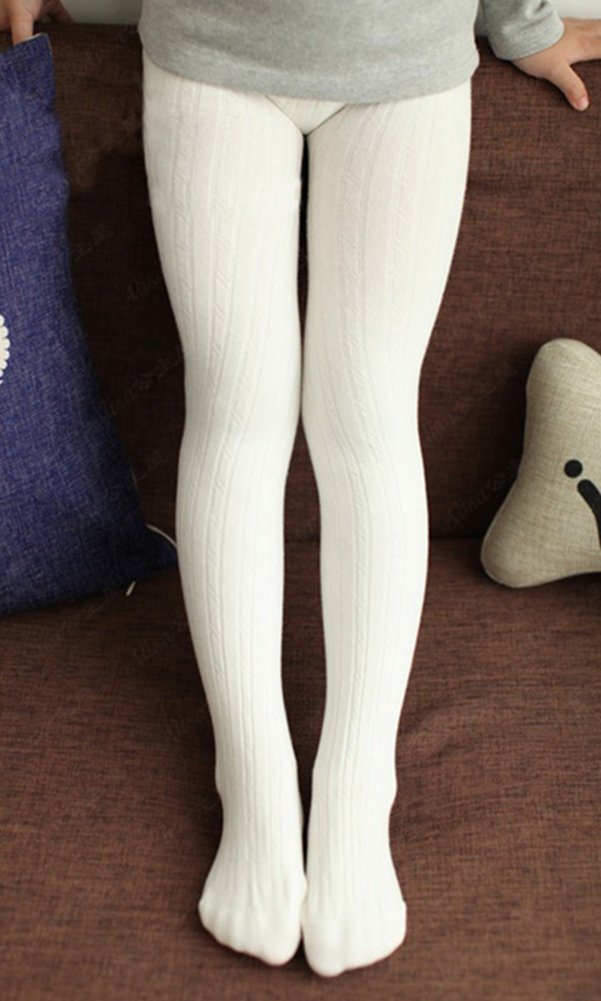 X&F Girls' Solid Cable Knit Footed Tights - Warm Cotton Stockings for Toddlers & Kids - Perfect for Winter, School, Playdates & Holiday Outfits