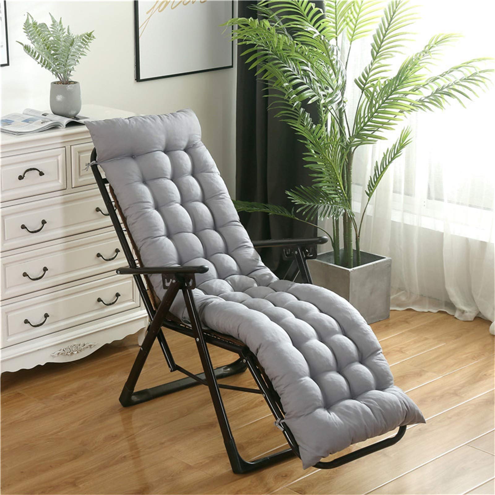 Sun Lounger Chair Cushions - Thick Quilted Outdoor Patio Cushions with Ties for Chaise, Recliner, Rocking & Swing Bench - Waterproof Garden Seat Cushion (Grey) - Perfect for Poolside, Backyard & Patio Relaxation