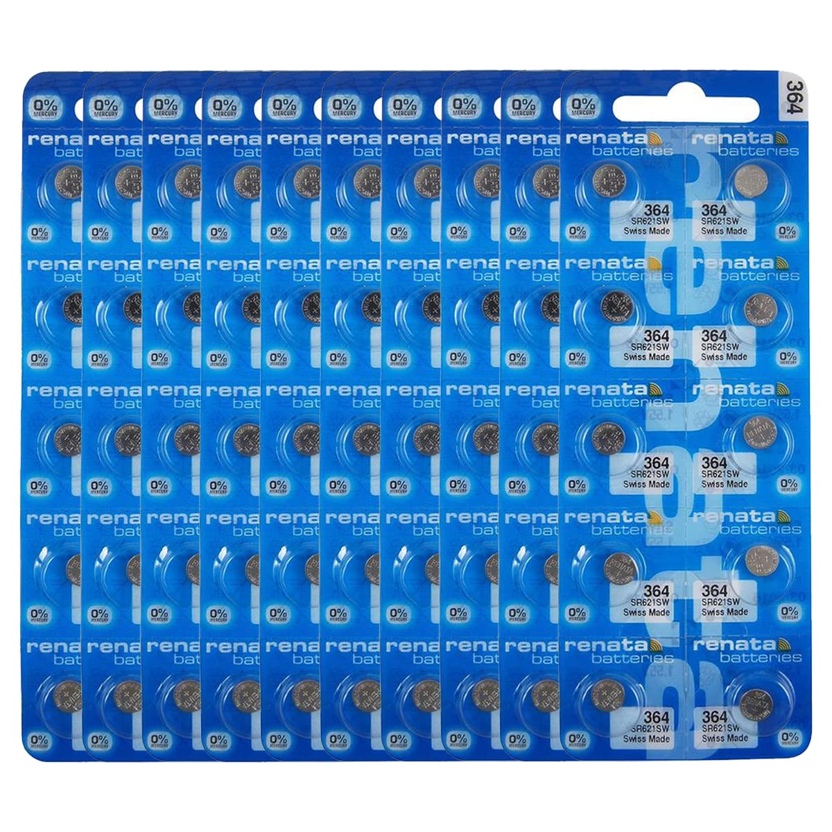 Renata 364 SR621SW Silver Oxide Watch Batteries - 1.55V Long Lasting Power (100 Pack) for Watches, Calculators, and Small Electronics - Perfect Replacement for Timex, Casio & More