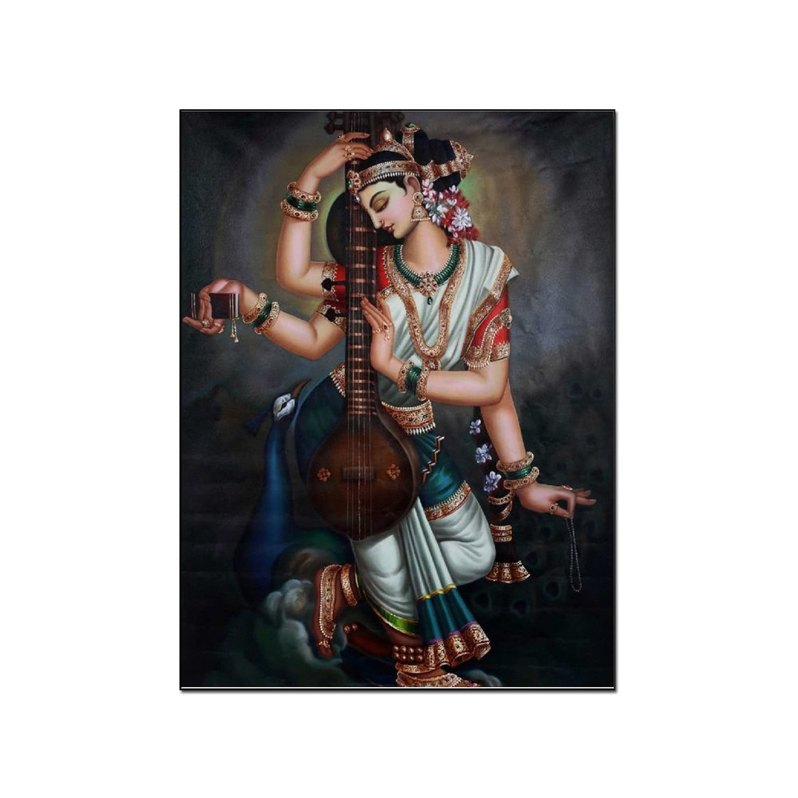 Indian Goddess Saraswati Wall Art Painting - 24x32 Inch (60x80cm) Hindu Deity Poster for Living Room, Bedroom & Office Decor - Perfect for Meditation Spaces & Cultural Home Decor
