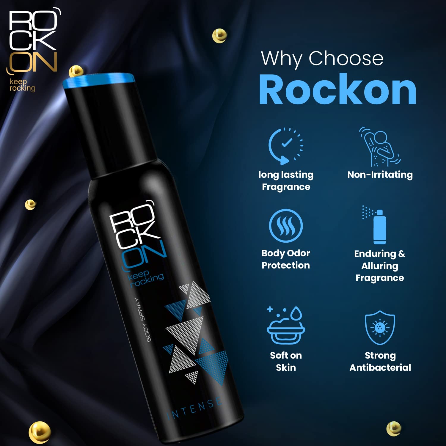 Rock On Intense Body Spray for Men & Women - Long Lasting Deodorant & Perfume Spray - Fresh Scent for Gym, Work & Daily Use - Unisex Fragrance