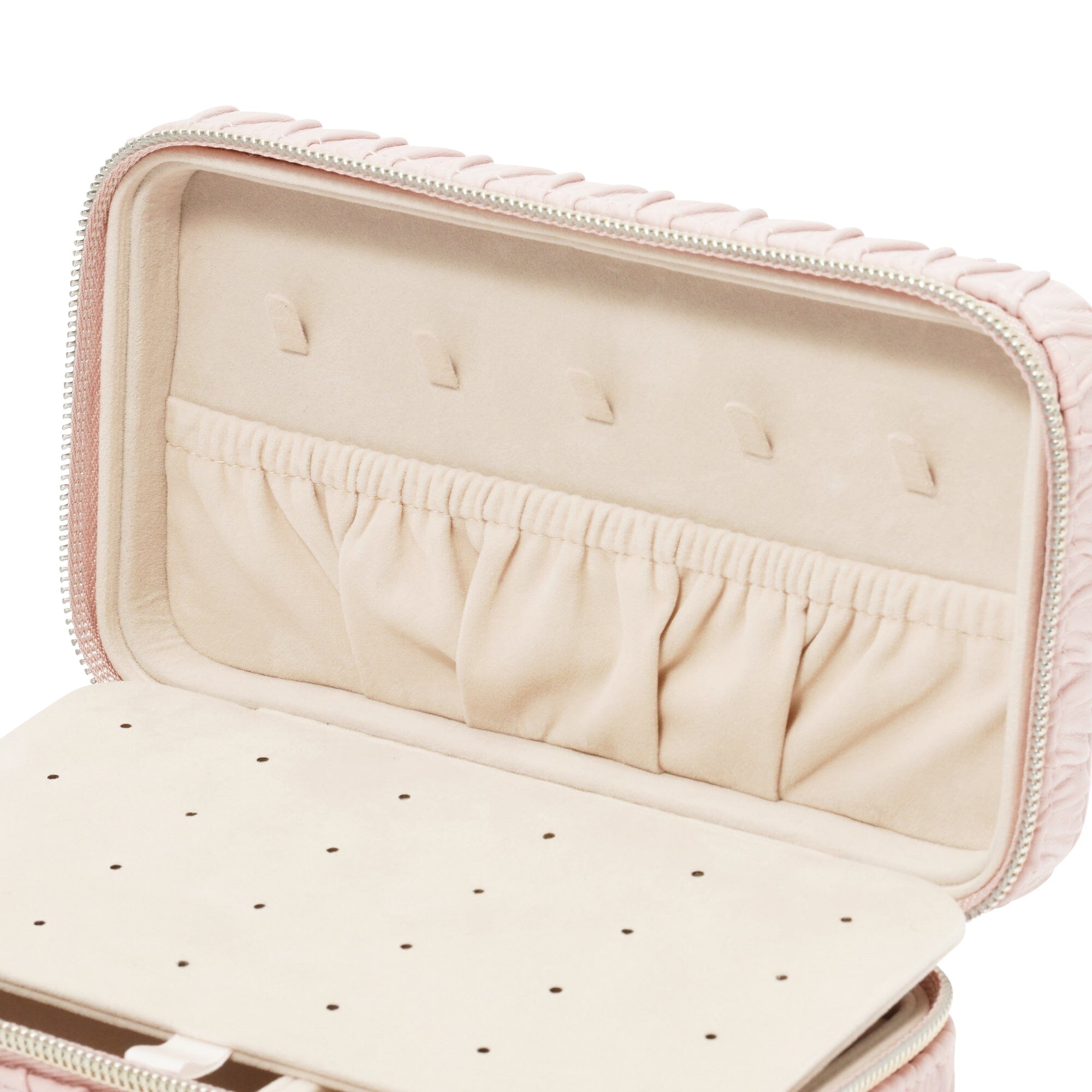 Elegant Embossed Travel Jewelry Box - Medium Size, Soft Pink - Perfect for Organizing Necklaces, Rings & Earrings on Trips