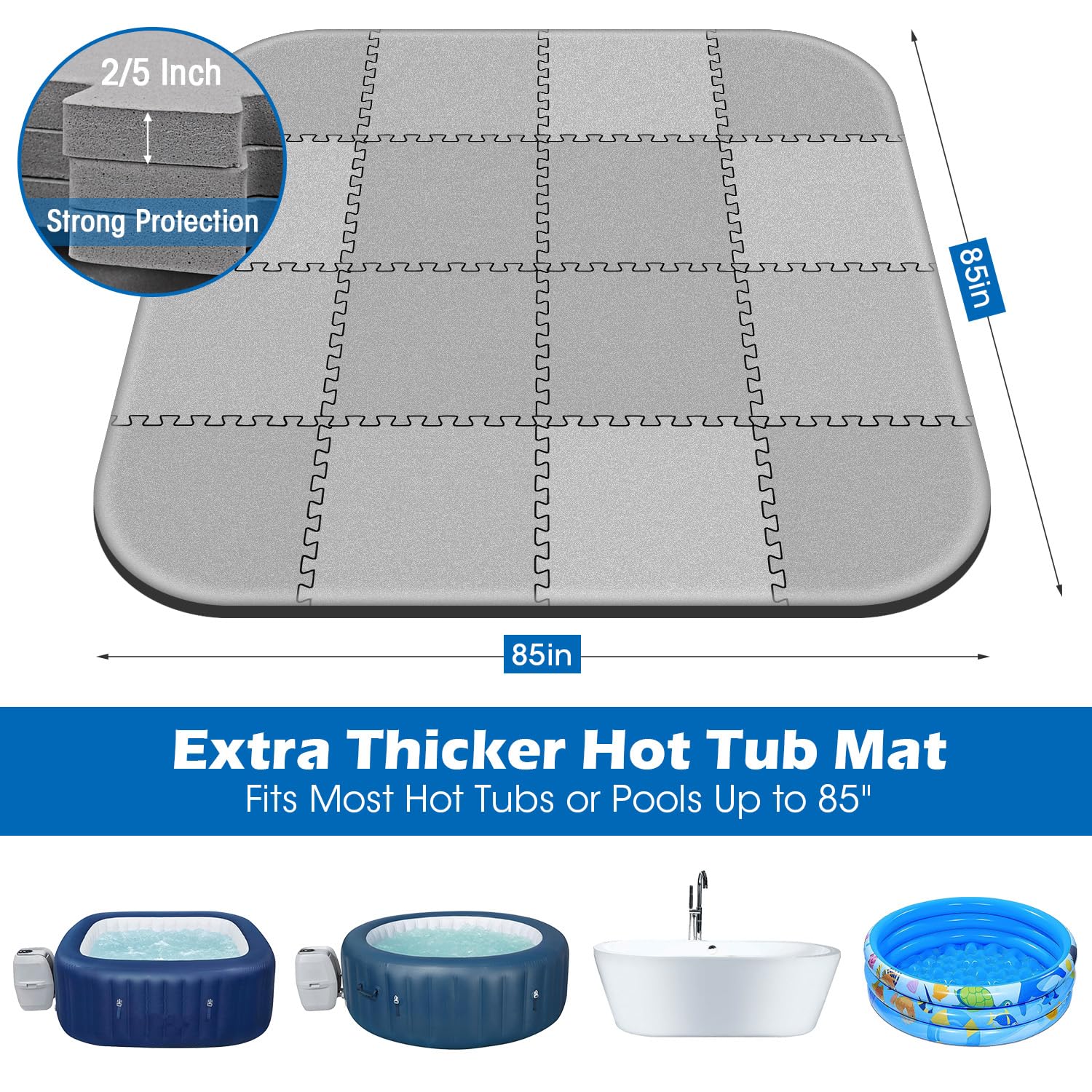 **85 x 85 Inch Extra Thick EVA Foam Hot Tub Mat - Inflatable Spa Accessories for Indoor & Outdoor Use, Portable Pool Flooring Protector | Perfect for Patio, Deck, and Backyard Relaxation**