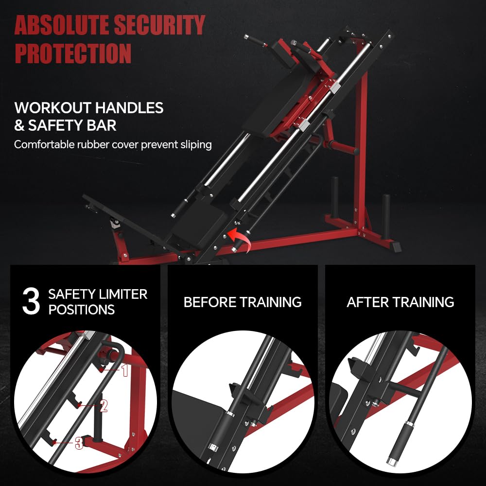 Leg Press Hack Squat Machine Combo - 45-Degree Linear Bearing Leg Exercise Equipment for Quads, Hamstrings, Glutes & Calves - Home Gym Strength Training Machine with Weight Storage - Perfect for Leg Day Workouts & Full Lower Body Training