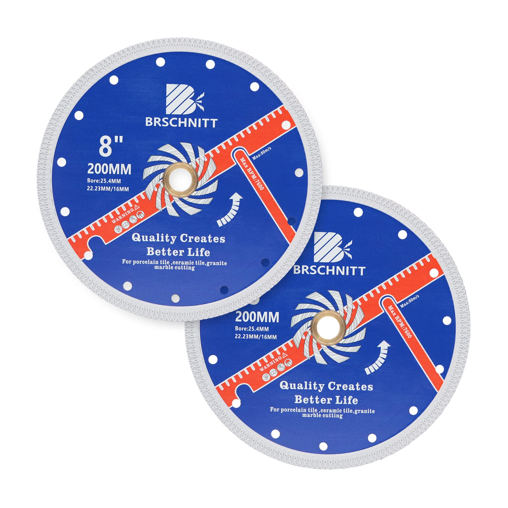 BRSCHNITT 8 Inch (200mm) Super Thin Diamond Porcelain Saw Blade - 2 Pack with X Teeth, 1
