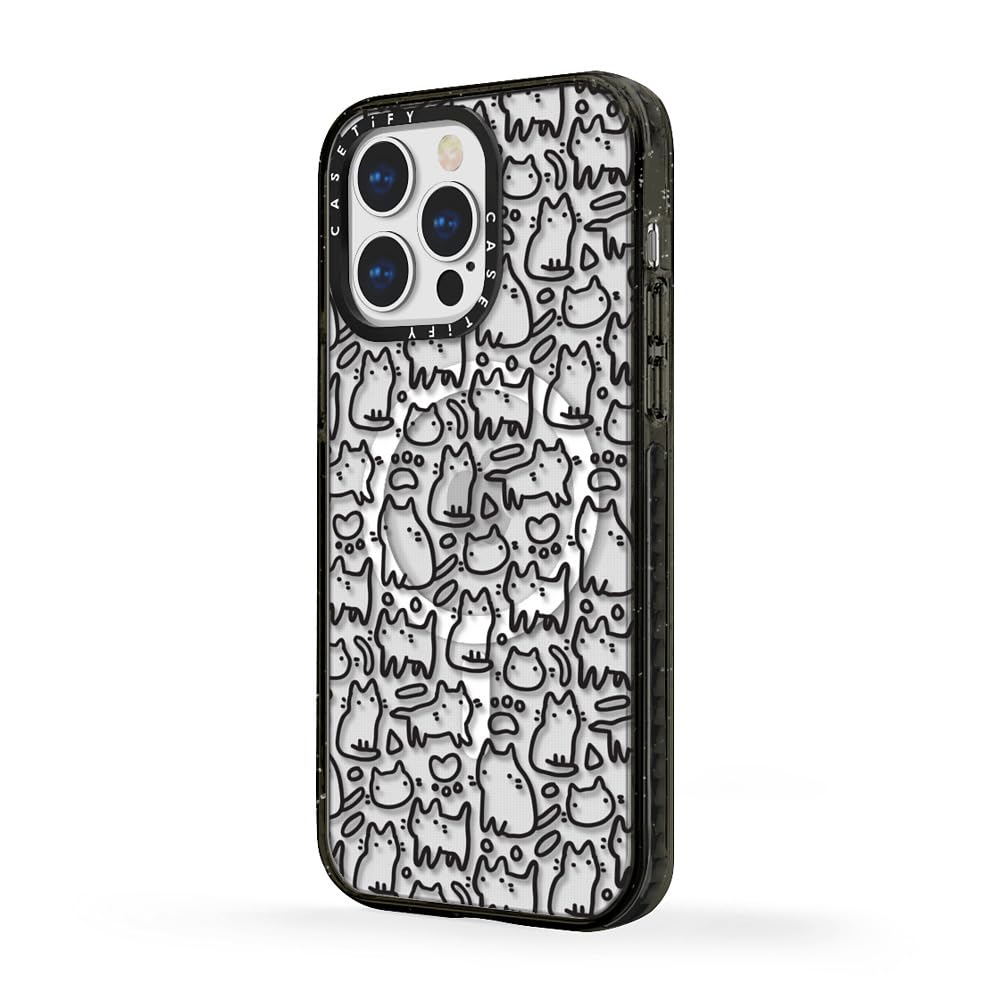 CASETiFY Impact Case for iPhone 13 Pro Max - Funny Doodle Kitty Cats Design - Clear Black Protective Phone Cover - Perfect for Daily Use, Travel & Gift Giving
