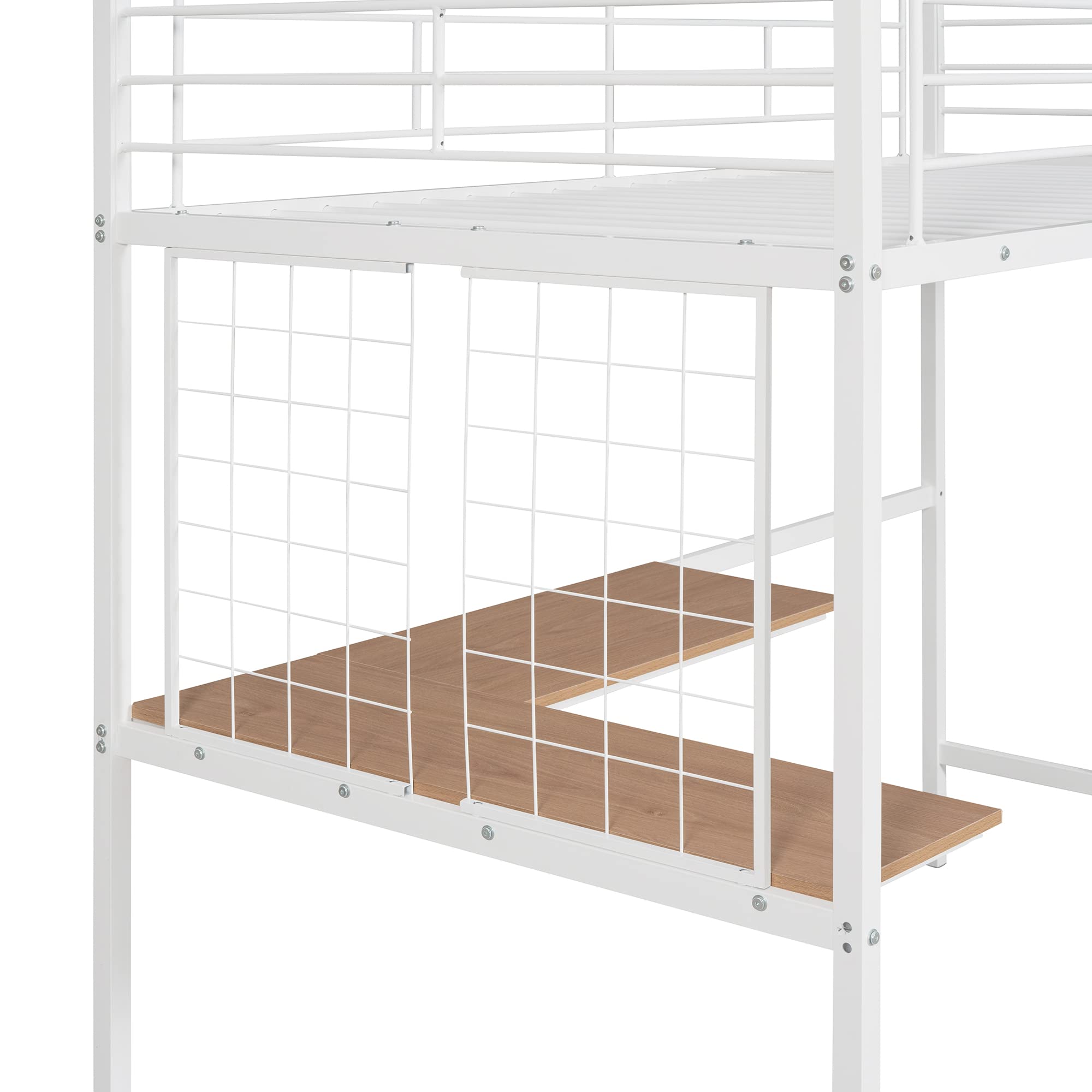 Twin Size Loft Bed with Desk & Shelf - Sturdy Metal Loft Bed Frame with Ladder & Safety Rails - Space-Saving Study & Sleep Solution for Kids, Teens & Adults (White) - Perfect for Small Bedrooms, Dorms & Studio Apartments