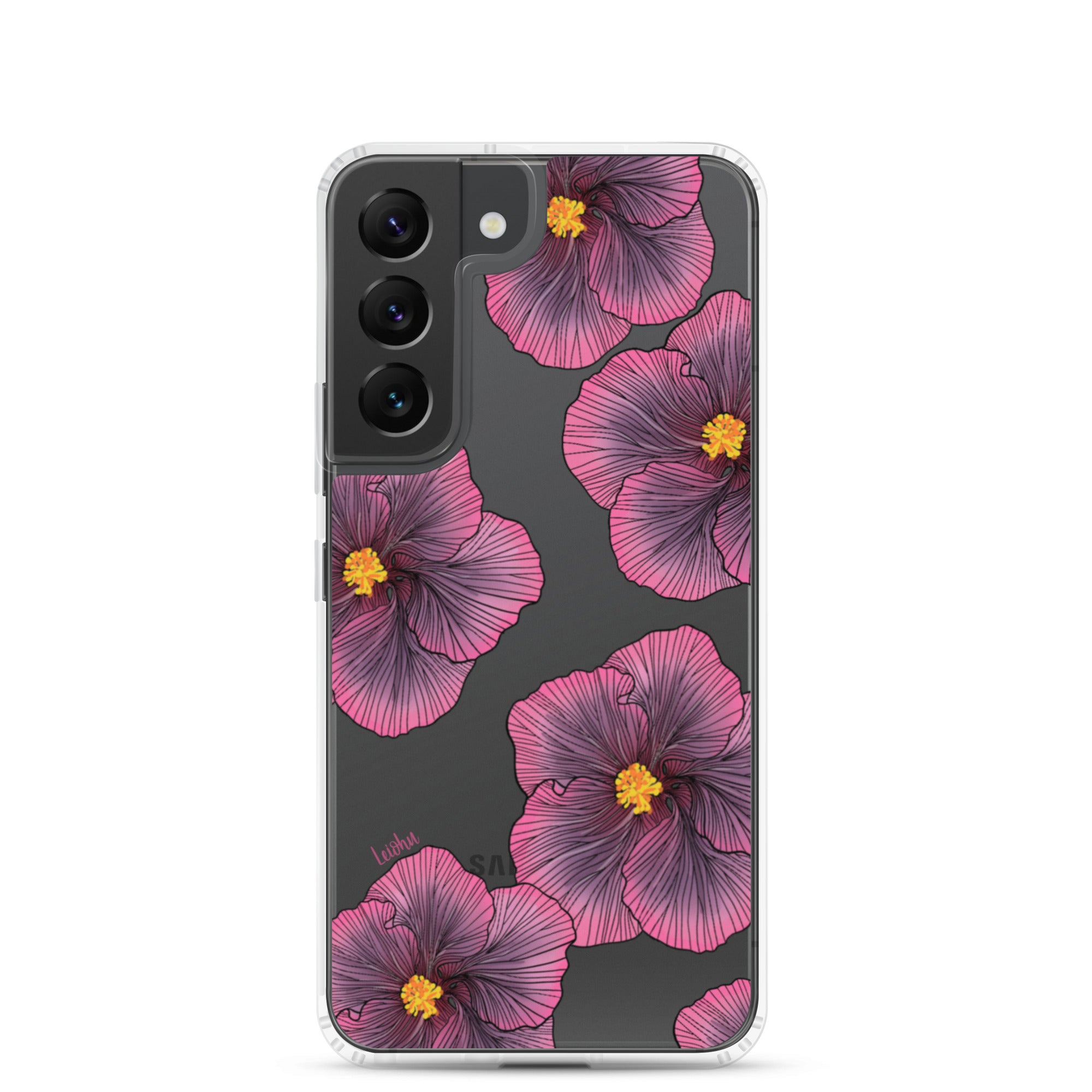 Sunset Hibiscus Clear Phone Case for Samsung Galaxy - Slim Protective Cover with Floral Design for Everyday Use, Work, and Travel
