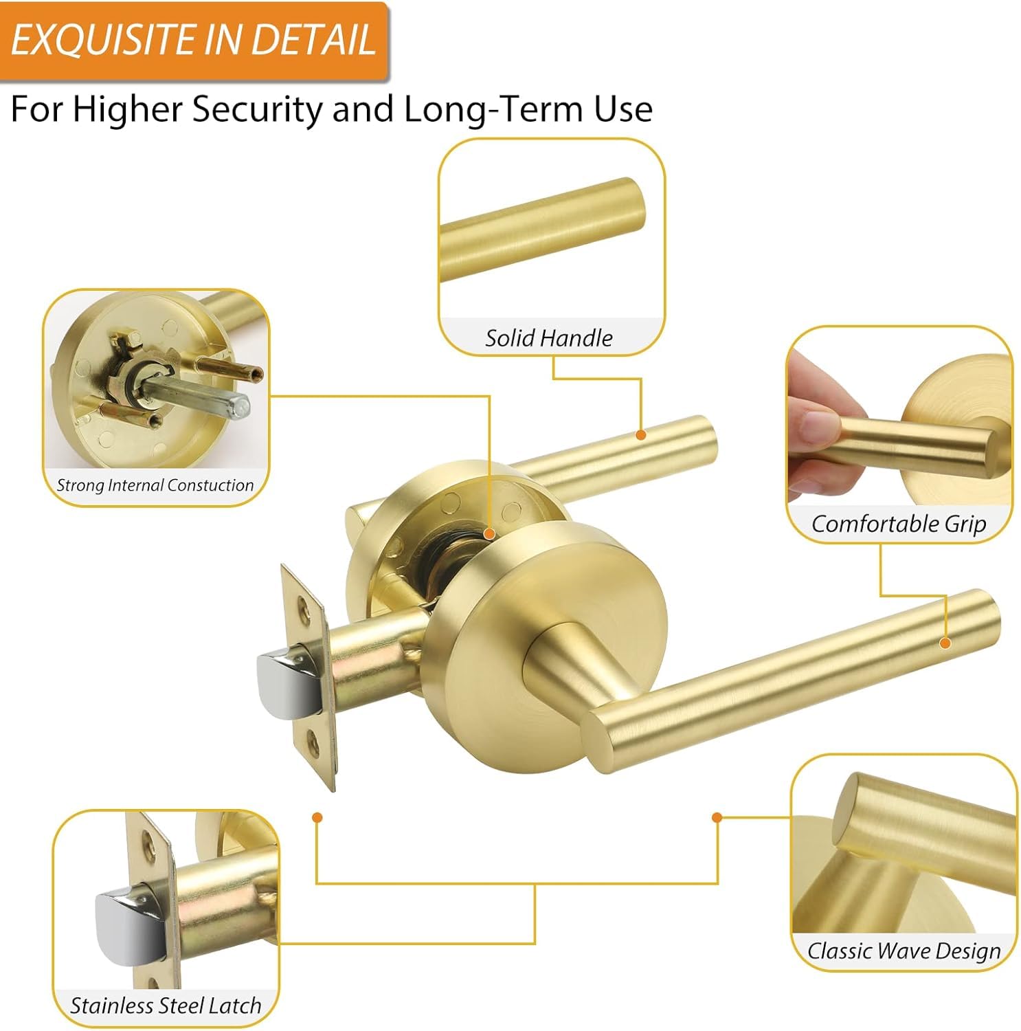 Premium 12-Pack Gold Door Handles - Heavy Duty Passage & Closet Door Levers with Left/Right Handing - Ideal for Hallways, Bedrooms & Storage Spaces