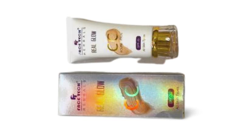 Face Tech Herbals Real Glow CC Foundation with Free Matte Liquid Lipstick - Flawless Coverage & Hydrating Makeup for Daily Wear & Special Occasions