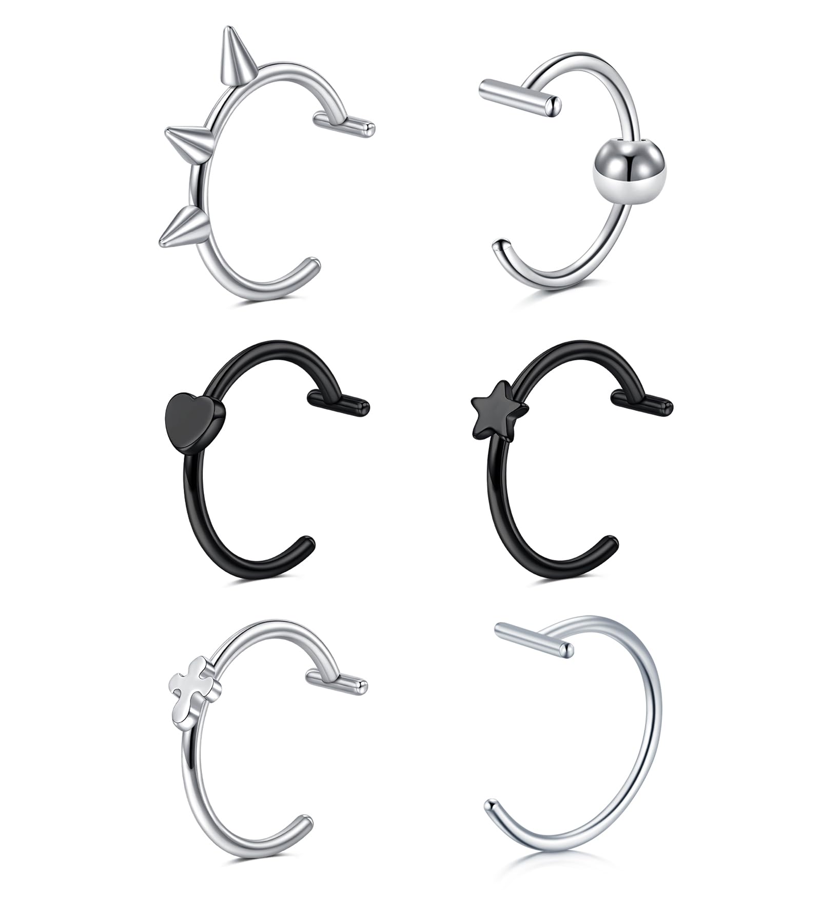 QWALIT Fake Lip Piercing Ring - Clip-On Nose & Snake Bites Jewelry Set - Faux Lip & Nose Rings for Costume, Halloween & Alternative Fashion - Ear Cuff Earrings for Women & Men