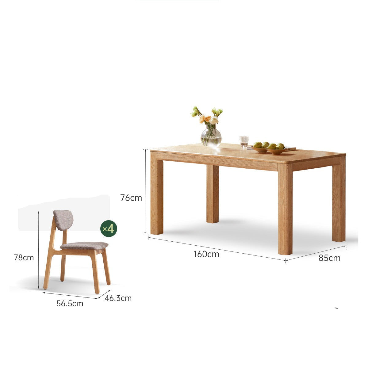 Solid Oak Wood Dining Table - Simple Modern Design for Kitchen, Dining Room & Small Spaces