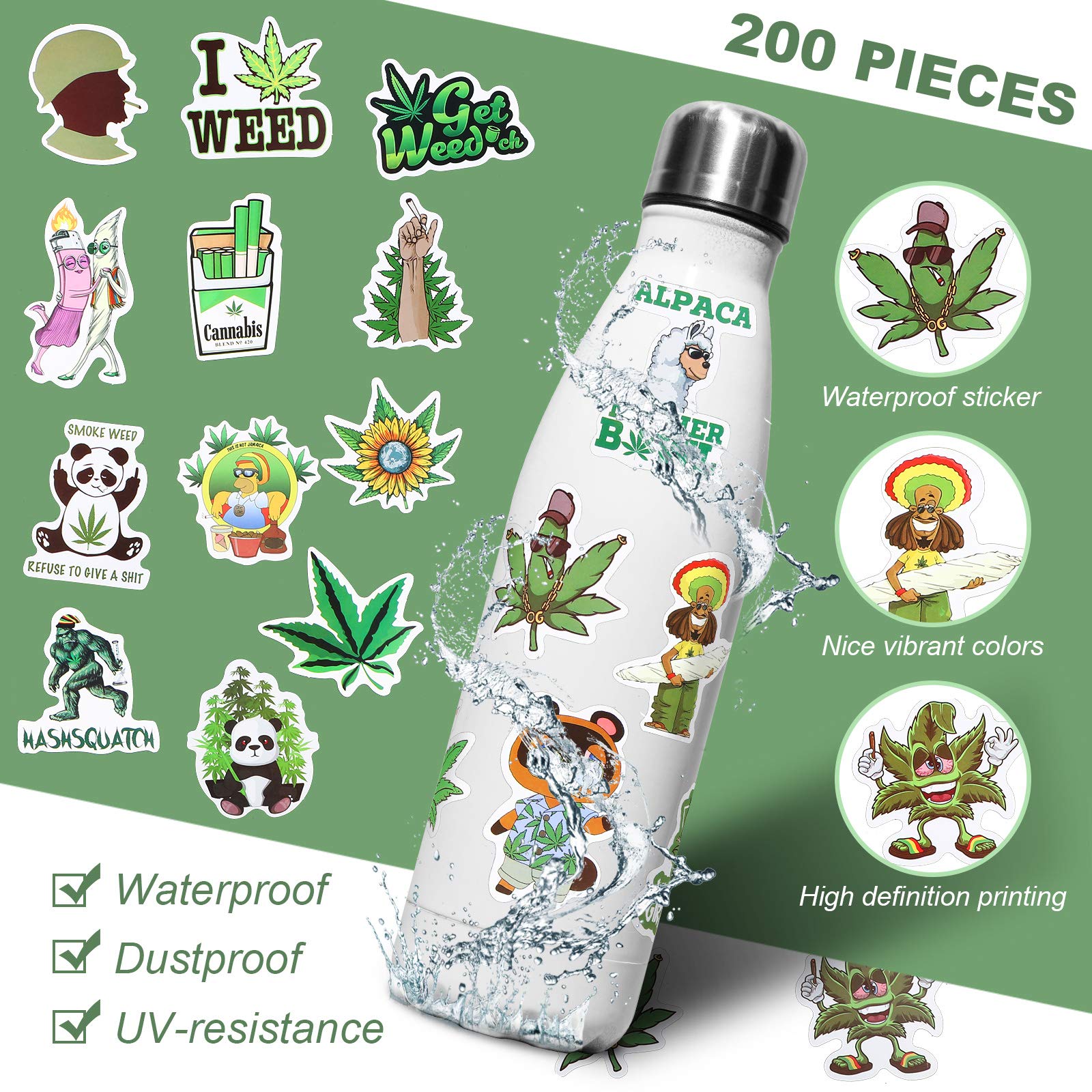 200-Piece Mixed Grass Stickers Pack - Waterproof Halloween & Funny Graffiti Decals for Laptop, Bottle, Bumper, Luggage, Skateboard - DIY Decor for Teens & Adults - Perfect for Party, Travel & Home Decoration