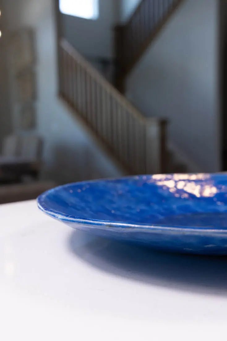 XL Raku Royal Blue Decorative Bowl - Handcrafted Ceramic Serving Platter & Centerpiece | Big Bowl Series | Perfect for Home Decor, Wedding Gifts & Table Setting