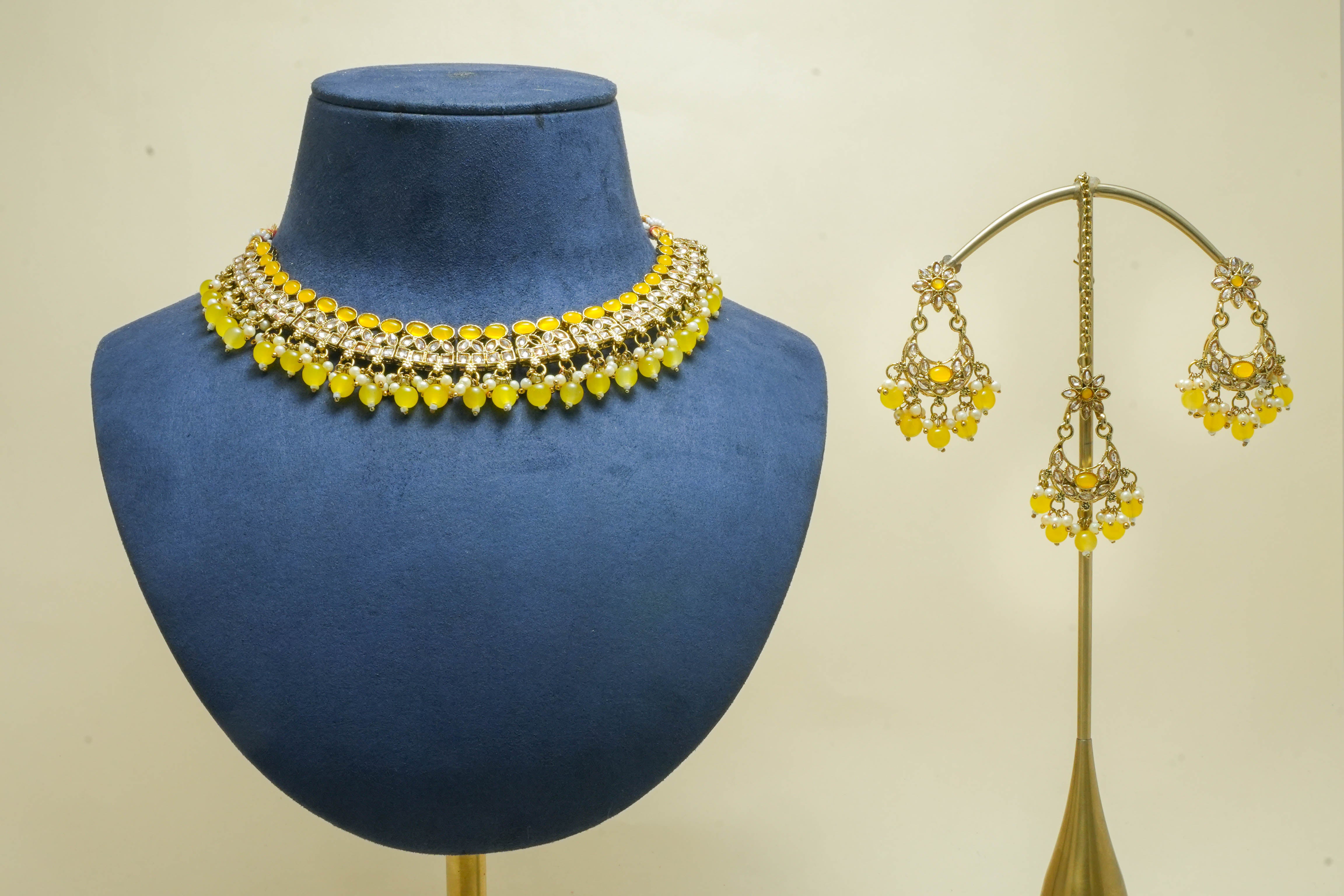 DISHA Polki Jewelry Set - Traditional Indian Bridal Necklace, Earrings & Bracelet for Weddings, Festivals & Special Occasions