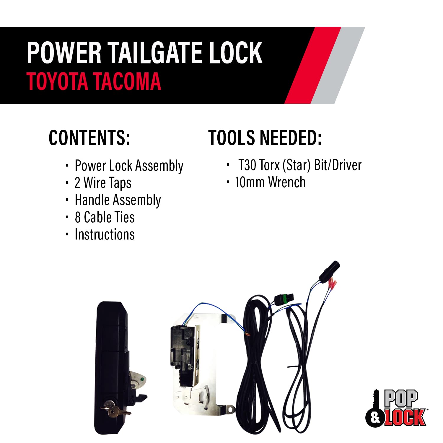 Pop & Lock PL8550 Black Power Tailgate Lock for Toyota Tacoma (2005-2023) - Smart Keyless Entry Combo | Secure Anti-Theft Truck Bed Protection | Perfect for Off-Roading, Camping & Work Sites