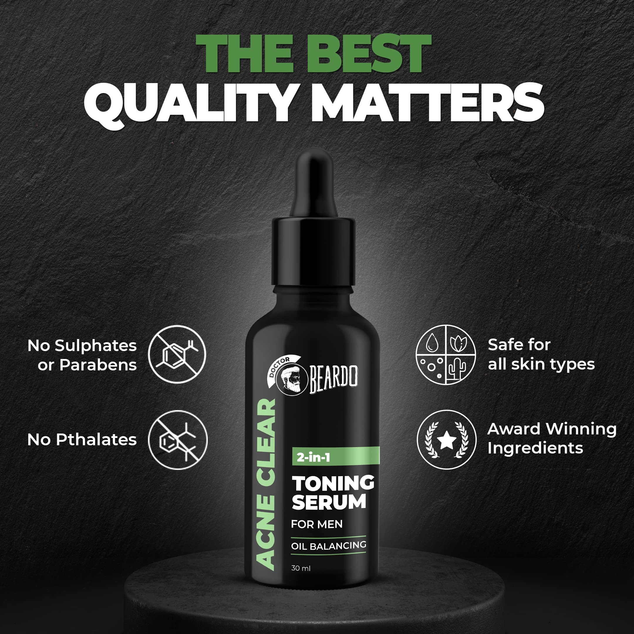 BEARDO Acne Clear Body Wash 200ml, Foam Face Wash 100ml & 2-in-1 Toning Serum 30ml - 3-Piece Skincare Set for Acne-Prone Skin - Perfect for Daily Face & Body Cleansing Routine