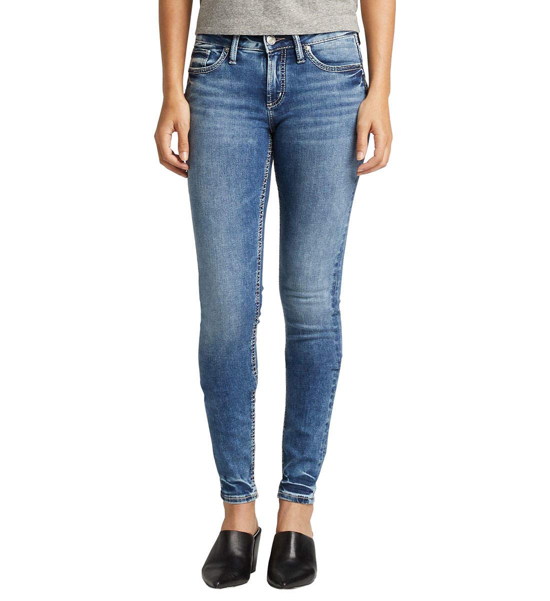 Silver Jeans Co. Women's Suki Mid Rise Skinny Jeans - Classic Stretch Denim Pants for Everyday Comfort | Perfect for Work, Casual Outings & Date Nights