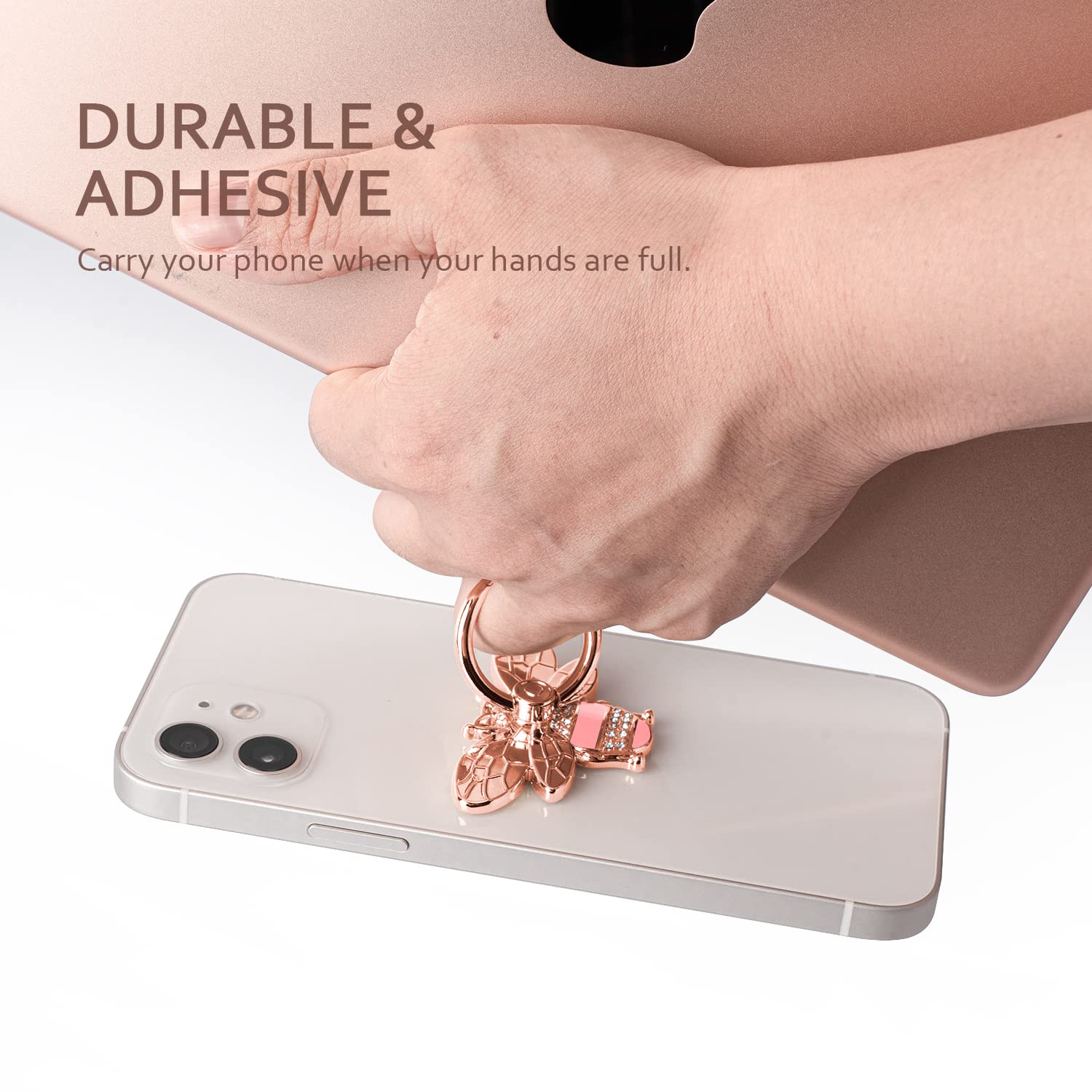 Allengel Cute Bee Phone Ring Grip Holder - Bling Phone Ring Stand for iPhone & Android, Rose Gold - Perfect for Selfies, Videos & Secure Grip While Shopping or Traveling