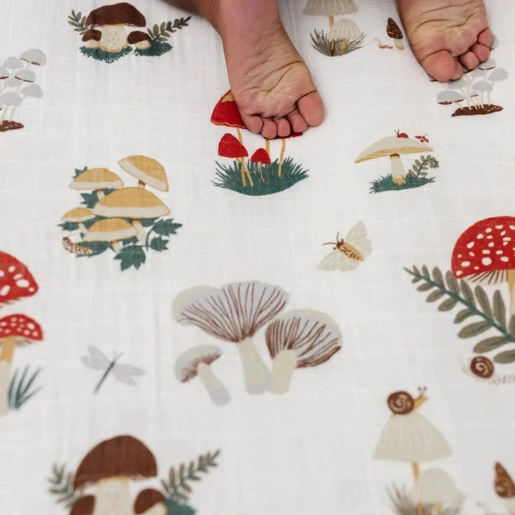 Clementine Kids 100% Cotton Muslin Crib Sheet with Mushroom Print - Soft Breathable Nursery Bedding for Baby Cribs, Toddler Beds & Bassinets