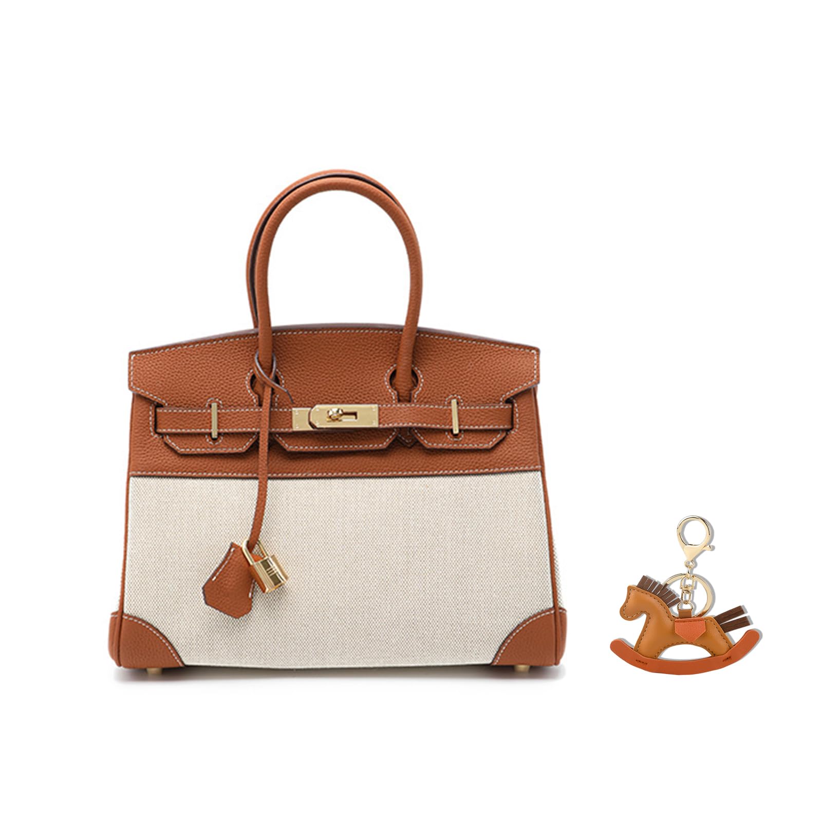 Stylish Women's Leather & Canvas Top Handle Satchel Purse - Adjustable Shoulder Strap Tote Handbag for Work, Travel & Everyday Use