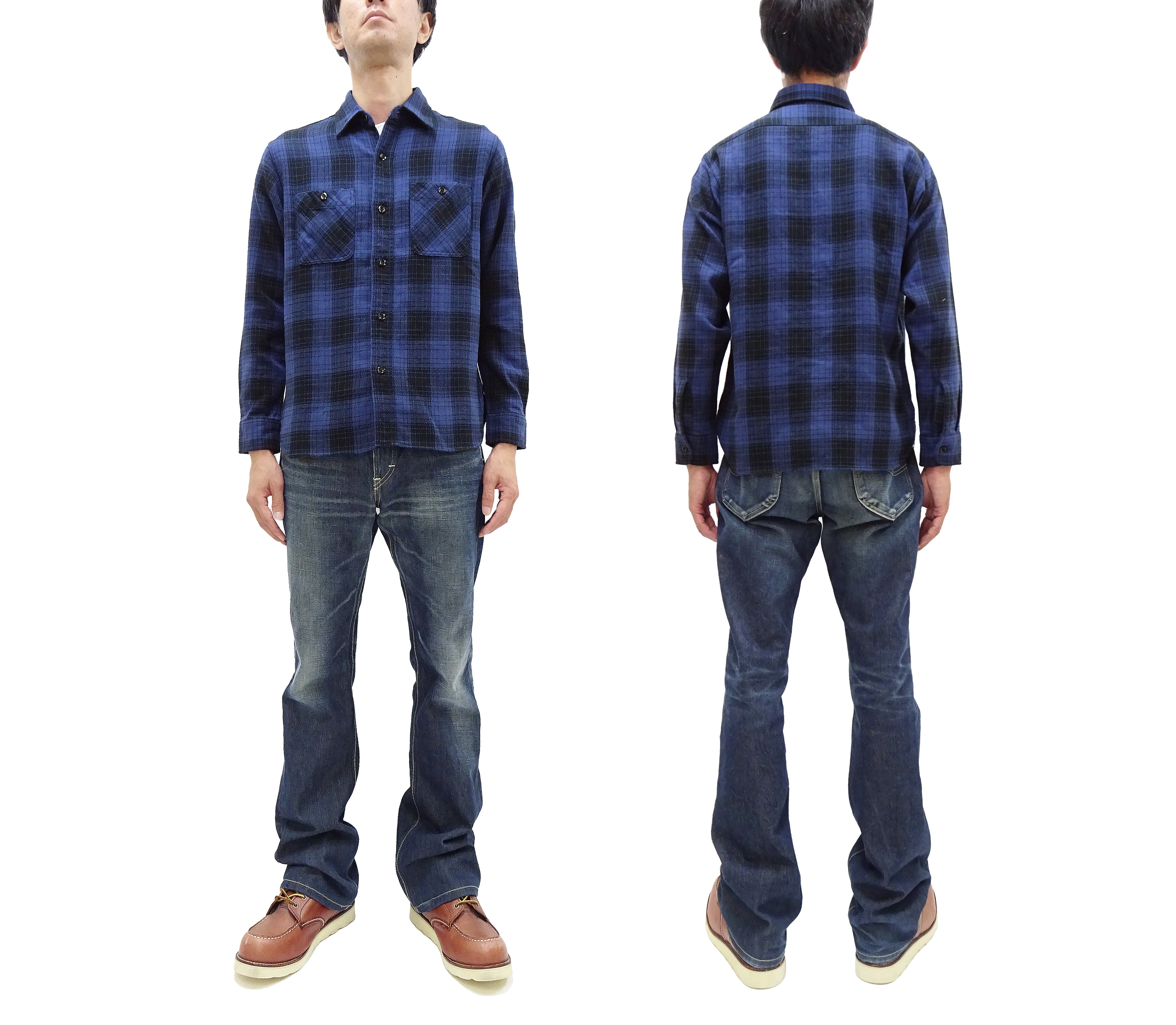 Men's Sugar Cane Plaid Flannel Shirt - Mediumweight Cotton Twill Long Sleeve Button Up Work Shirt SC29358 in Navy Blue - Perfect for Outdoor Work, Casual Wear & Fall Layering