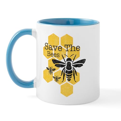 White/Blue Inside - Honeycomb Save The Bees Mug