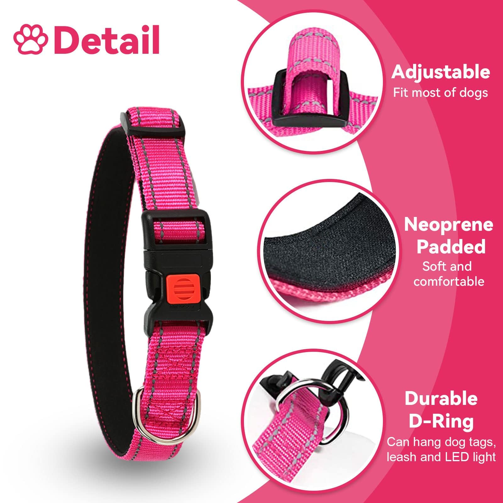 Reflective Adjustable Dog Collar with Quick Release Buckle - Ultra Soft Breathable Neoprene Pet Collar for Puppy, Small, Medium & Large Dogs - Perfect for Night Walks, Jogging & Outdoor Adventures