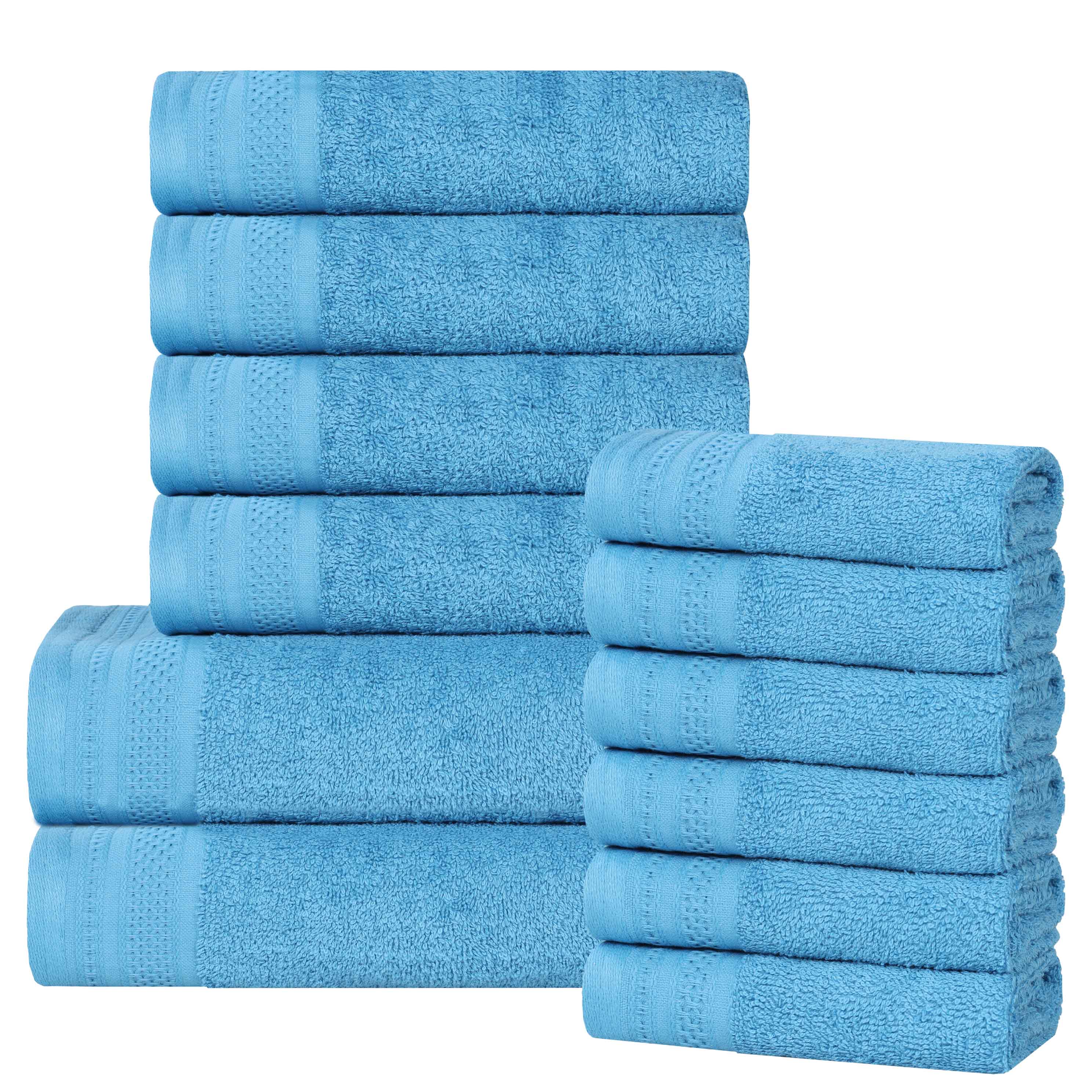 Premium Honeycomb Textured Waffle Border 12-Piece Luxury Cotton Towel Set - Soft & Absorbent Bath, Spa, and Guest Towels for Home & Hotel Use