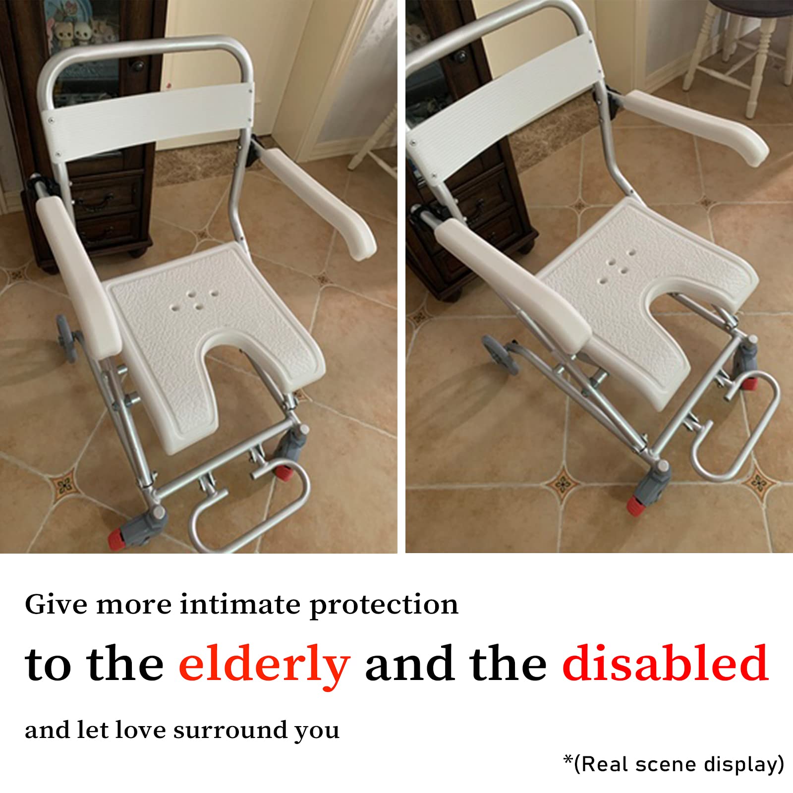 IELSH Foldable Wheelchair Shower Stool with Wheels - Adjustable Bath Seat for Elderly & Disabled, Flip-up Arms & Ergonomic Back Support - Dual Function Wheelchair & Shower Chair (Ideal for Bathroom Safety & Mobility Assistance)