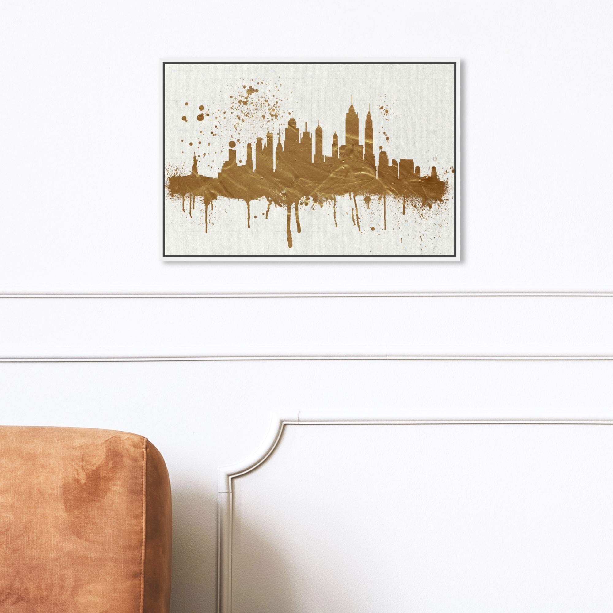 Gold NY Skyline Canvas Wall Art Prints - Modern Cityscape Decor for Living Room, Office & Bedroom