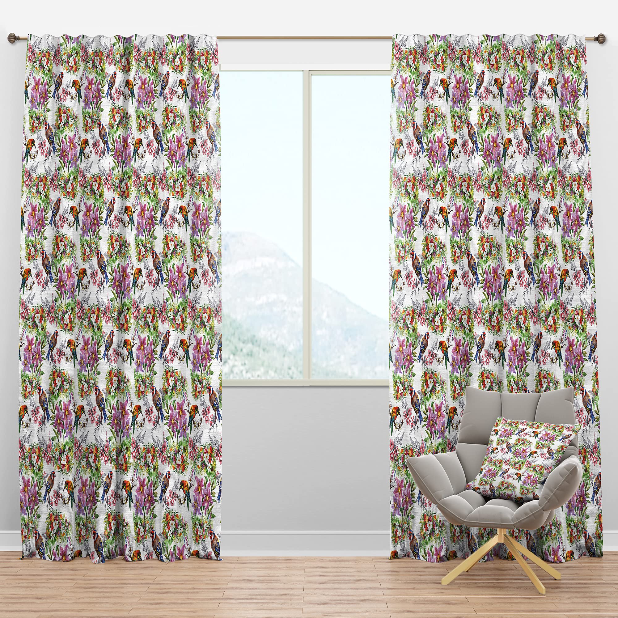 Blackout Curtains with Floral Bird Pattern - Thermal Insulated Bedroom & Living Room Drapes - Single Panel 52x120 Inches - Perfect for Light Blocking & Energy Saving