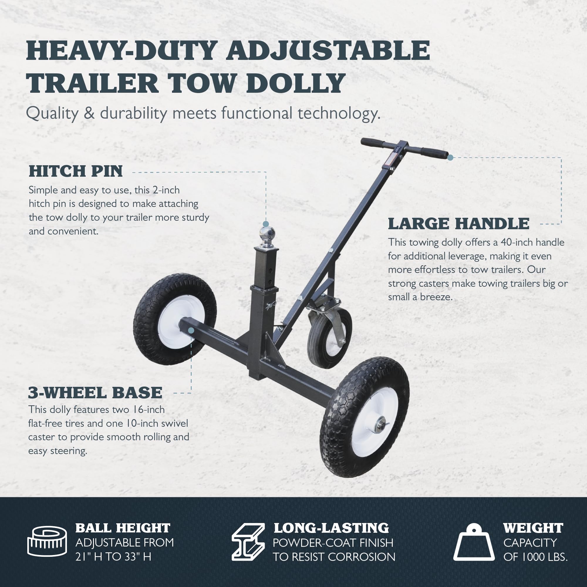 Heavy-Duty Adjustable Steel Trailer Dolly with 16